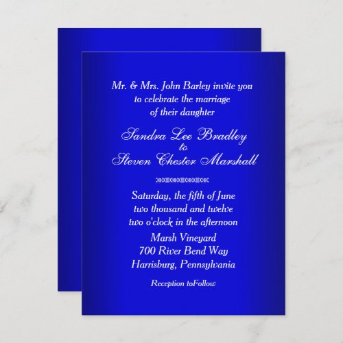 Electric Blue Wedding Invitation