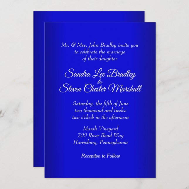 Electric Blue Wedding Invitation 5" x 7" (Front/Back)