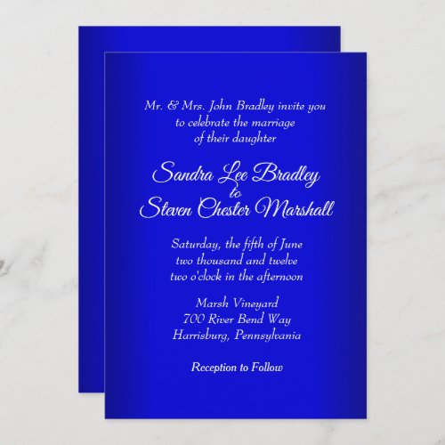 Electric Blue Wedding Invitation 5 x 7