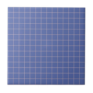 Electric Blue & White Checkered Retro Minimalist Ceramic Tile