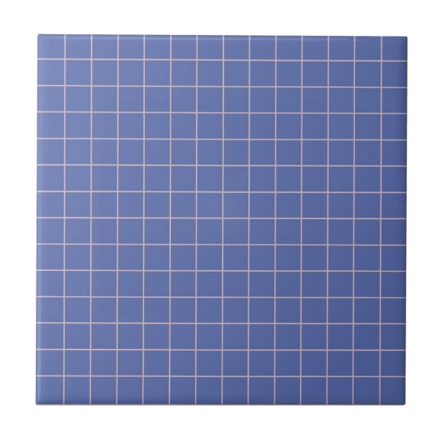 Electric Blue & White Checkered Retro Minimalist Ceramic Tile (Front)