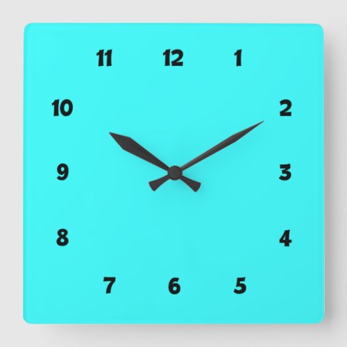 Electric Blue with Numbers Square Wall Clock