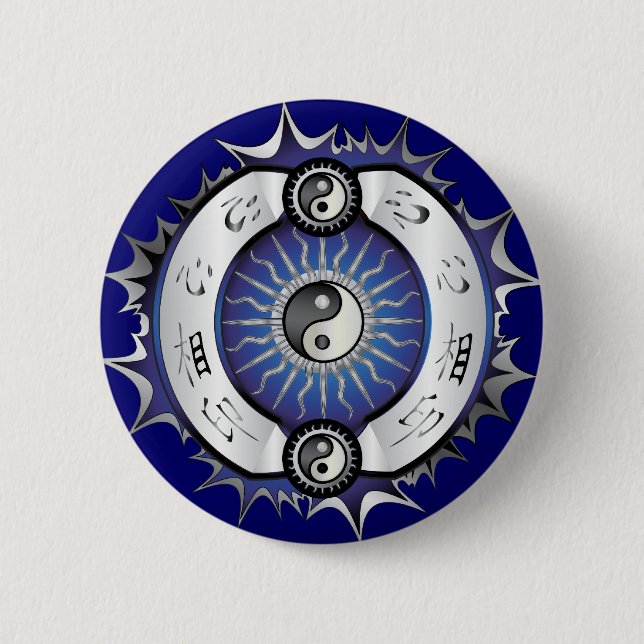 Electric Blue Yin Yang Pinback Button (Front)