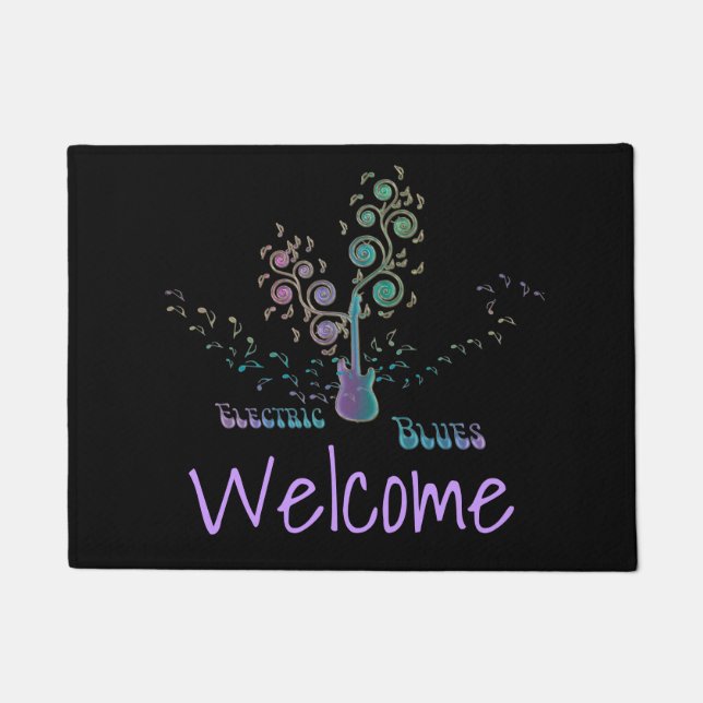 Electric Blues Guitar Music Notes Welcome Mat (Front)
