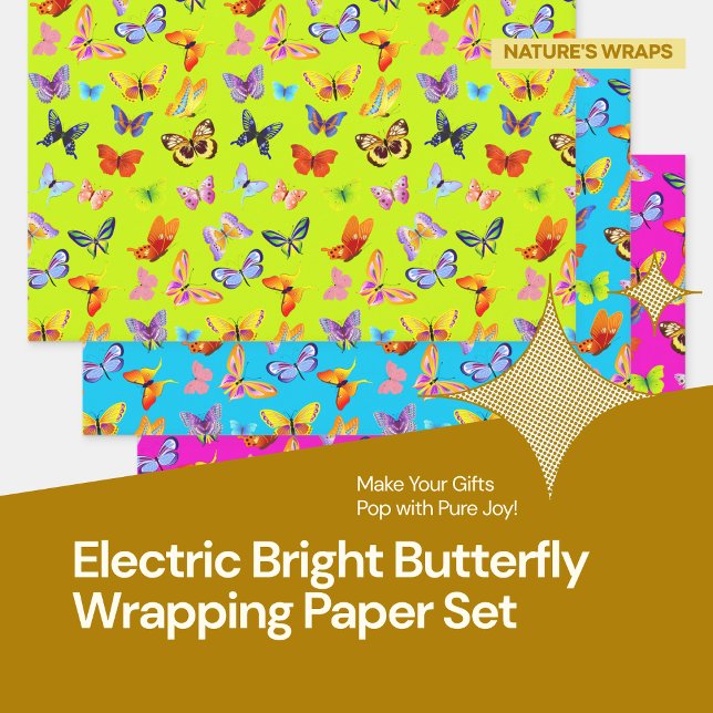  Electric Bright Butterfly Wrapping Paper Set  (Make Your Gifts Pop with Pure Joy!)