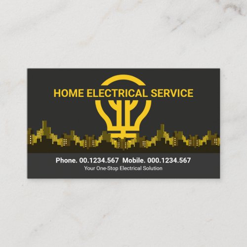 Electric Bulb Sun Dark City Skyline Electrician Business Card