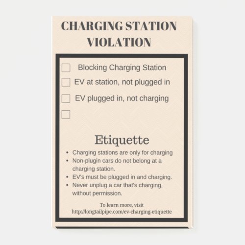 Electric car charging station violation post_it notes