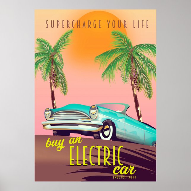 Electric Car Vintage Commercial Poster (Front)