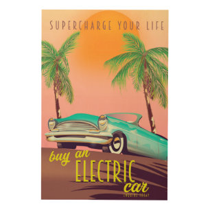 Electric Car Vintage Commercial Wood Wall Art