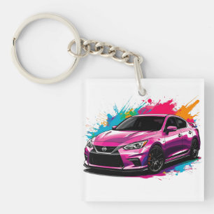 Electric Car with Vibrant Color Splashes Keychain