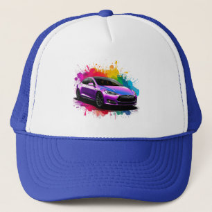 Electric Car with Vibrant Color Splashes Trucker Hat