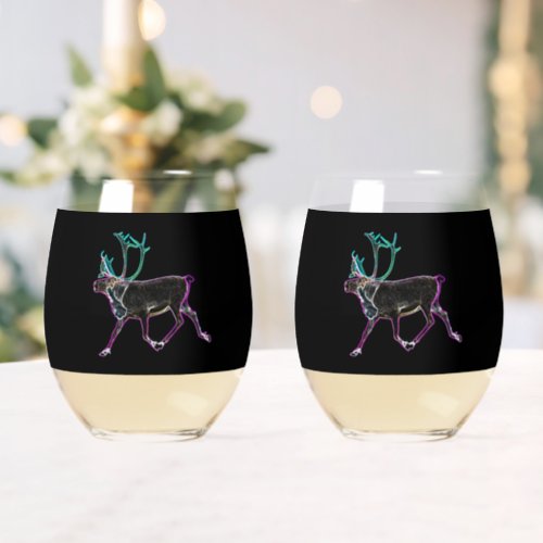 Electric Caribou Stemless Wine Glass