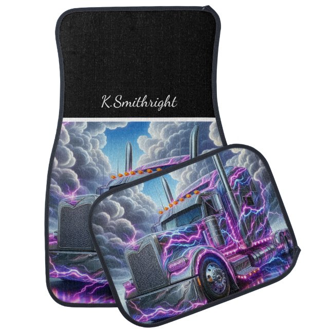 Electric Chrome Semi Truck Lightning Strike Car Floor Mat (Set)