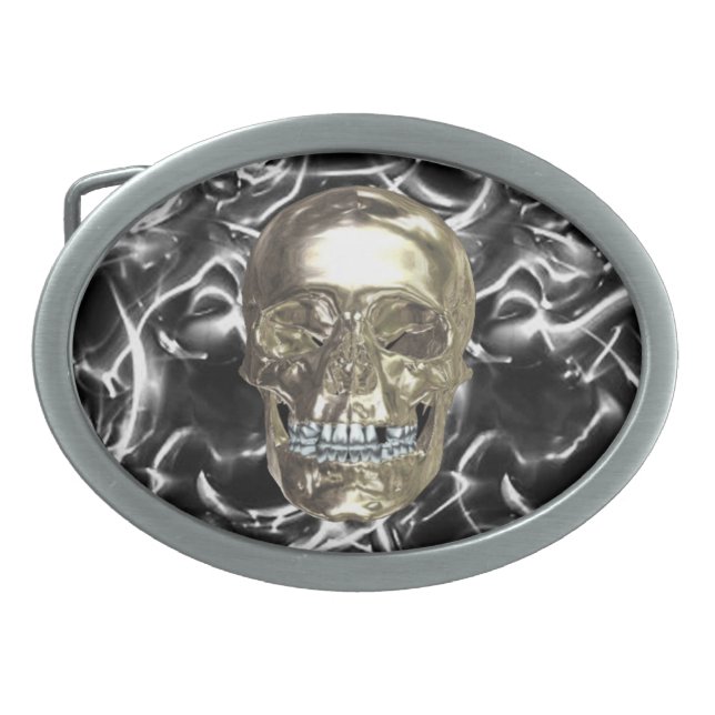 Electric Chrome Skull Belt Buckle (Front)