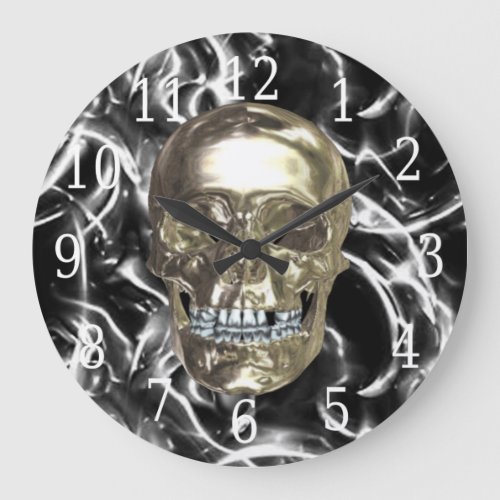 Electric Chrome Skull Round Clock