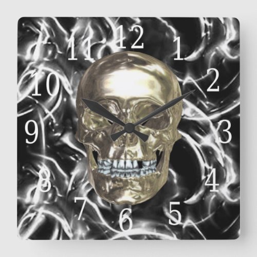 Electric Chrome Skull Square Clock