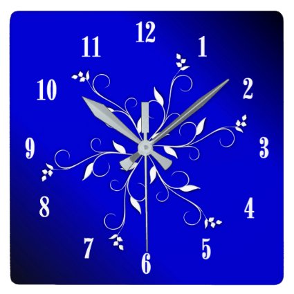 Electric Cobalt Blue White Numbers Accent Square Wall Clock