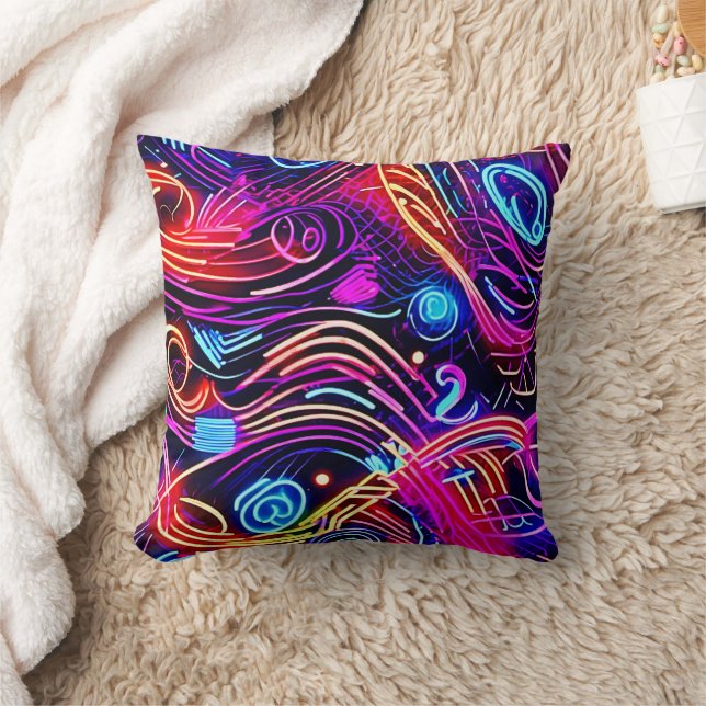 Electric Color Burst Designs Throw Pillow (Blanket)