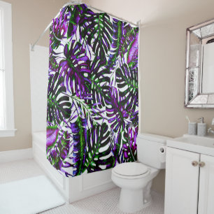 Electric Color Pop Tropical Palm Leaves Island Shower Curtain