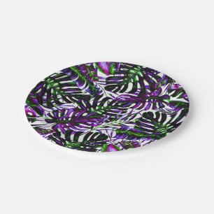 Electric Color Pop Tropical Palm Leaves Wedding Paper Plates