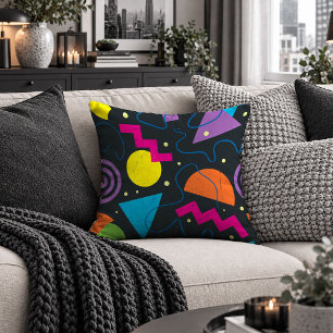 Electric Colorful Neon Shapes Throw Pillow Art