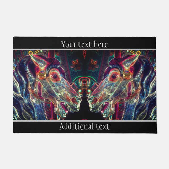 Electric Colors Carousel Horse Art Personalized Doormat (Front)