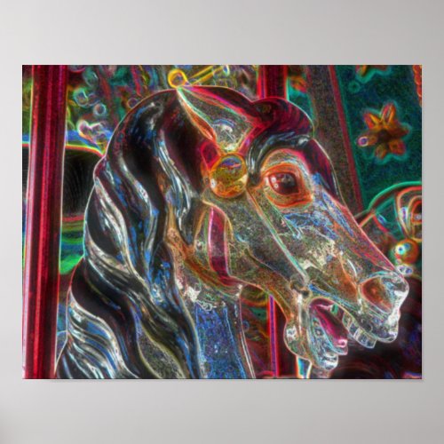 Electric Colors Fiery Steed Carousel Horse Art Poster
