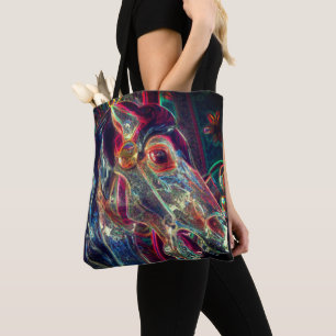 Electric Colors Fiery Steed Carousel Horse Art Tote Bag
