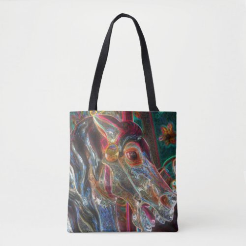 Electric Colors Fiery Steed Carousel Horse Art Tote Bag