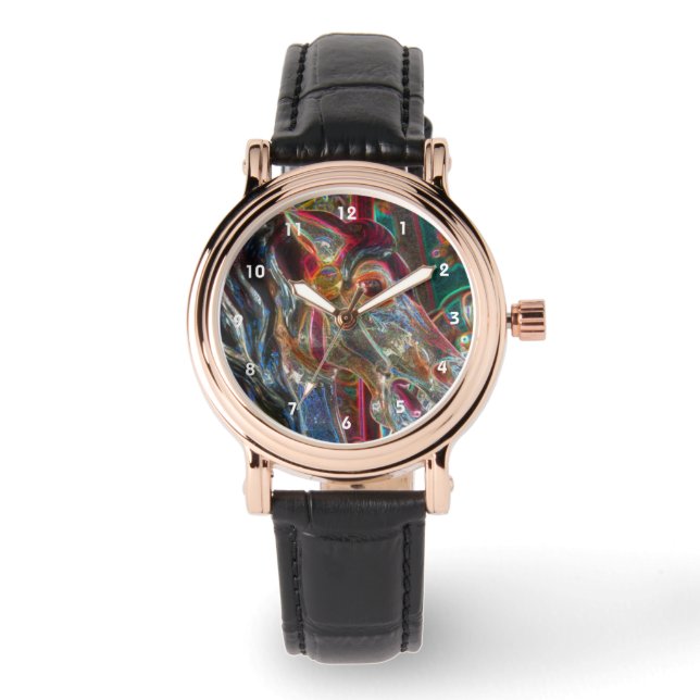 Electric Colors Fiery Steed Carousel Horse Art  Watch (Front)