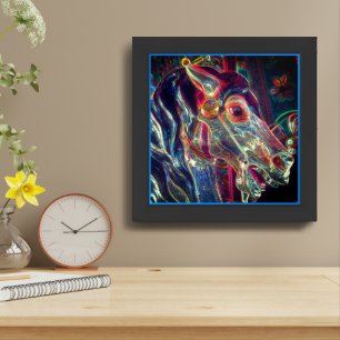 Electric Colors Fiery Steed Carousel Horse Framed Art