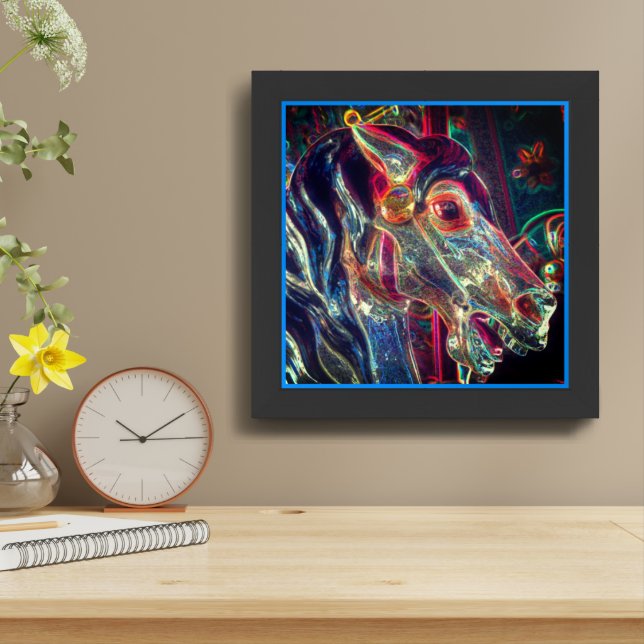 Electric Colors Fiery Steed Carousel Horse Framed Art (Table Top)