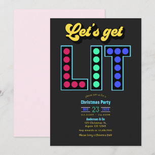 Electric Cranberry Get Lit Retro Christmas Party Invitation