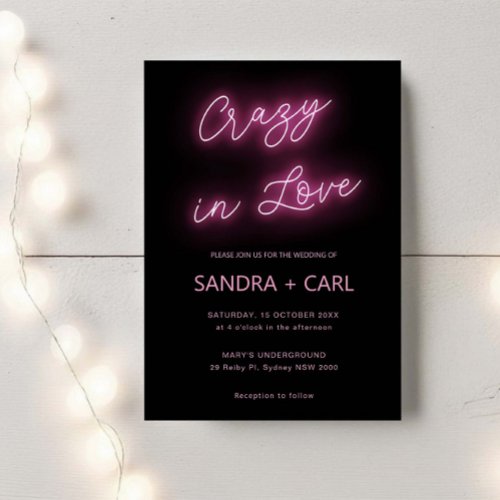 Electric Crazy in Love Neon Glow Light Wedding Inv Invitation