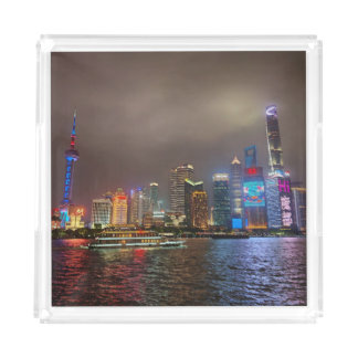 Electric Dreams - Futuristic Shanghai Skyline, A C Acrylic Tray