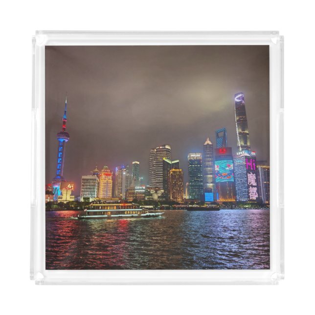 Electric Dreams - Futuristic Shanghai Skyline, A C Acrylic Tray (Front)