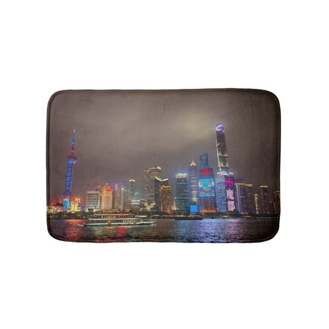 Electric Dreams - Futuristic Shanghai Skyline, A C Bath Mat (Front)