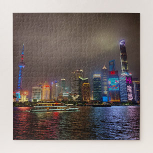 Electric Dreams - Futuristic Shanghai Skyline, A C Jigsaw Puzzle