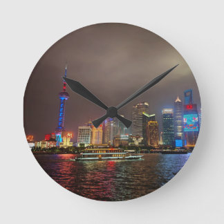 Electric Dreams - Futuristic Shanghai Skyline, A C Round Clock