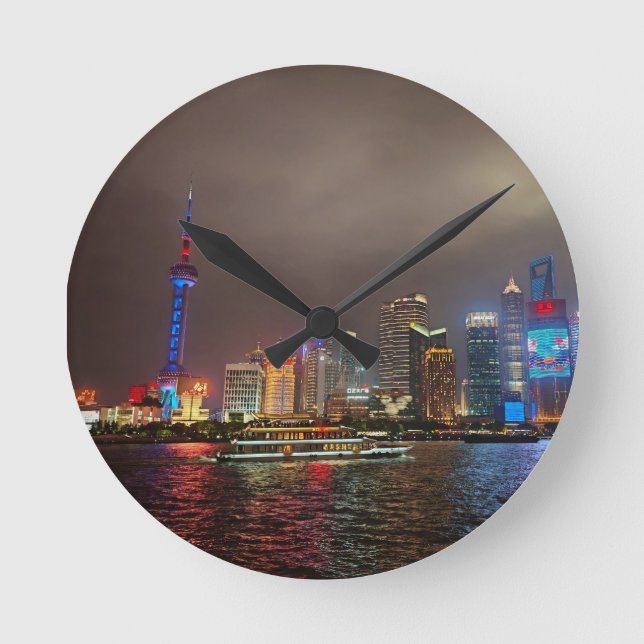 Electric Dreams - Futuristic Shanghai Skyline, A C Round Clock (Front)