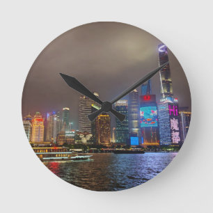 Electric Dreams - Futuristic Shanghai Skyline, A C Round Clock