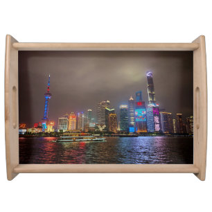Electric Dreams - Futuristic Shanghai Skyline, A C Serving Tray