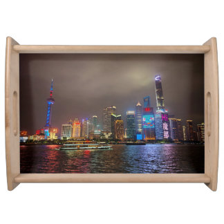 Electric Dreams - Futuristic Shanghai Skyline, A C Serving Tray