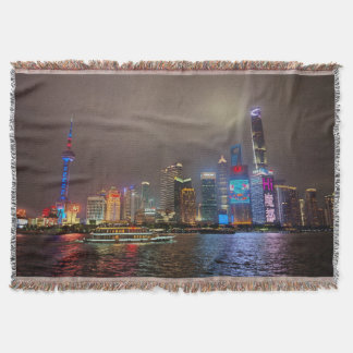 Electric Dreams - Futuristic Shanghai Skyline, A C Throw Blanket