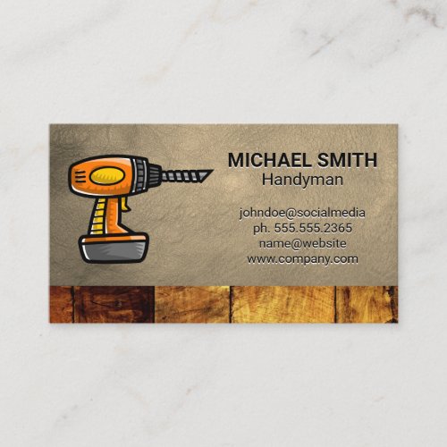 Electric Drill  Construction  Wood Leather Business Card