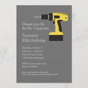 Electric Drill With Custom Name - Birthday Party Invitation by Funsize1007 at Zazzle