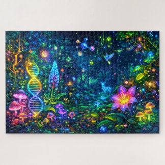 Electric Eden: Neon Jungle Wildlife & Cyber-DNA Jigsaw Puzzle