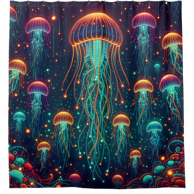  “Electric Elegance: Aquatic Radiance”  Shower Curtain (Front)