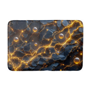 Electric Energy Abstract with Golden Lightning Bath Mat