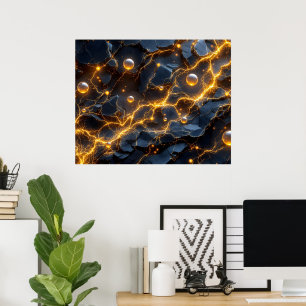 Electric Energy Abstract with Golden Lightning Poster